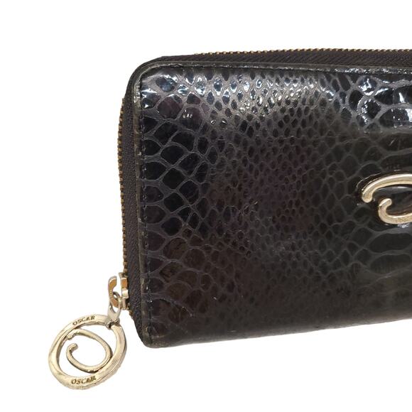 Vintage Oscar De La Renta Leather Wallet Black Snakeskin Pattern Wallet - Picture 5 of 16